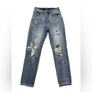 I&M Structured Denim Black Label High-Rise Distressed Mom Jeans (Size: 5)
